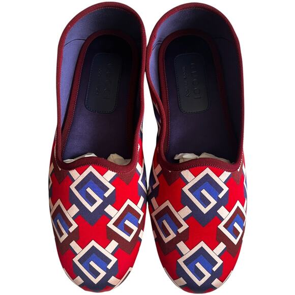 Gucci Red Satin Voyage Geometric G Print Slipper Shoes, US8 - Picture 3 of 16